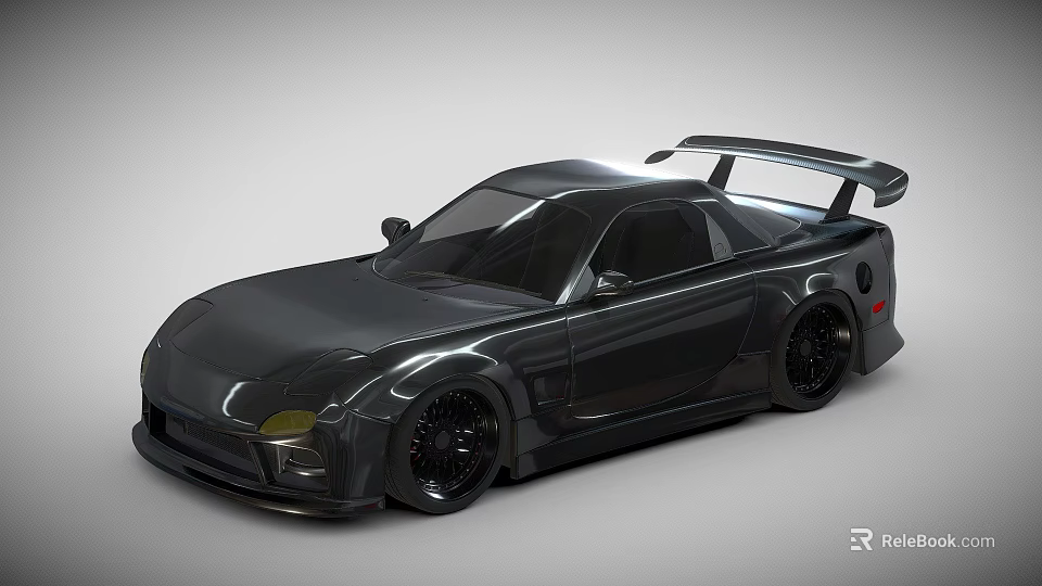 Black Sports Car With Wide Body Rear Spoiler And Sleek Design 3d model 