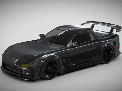 Black Sports Car With Wide Body Rear Spoiler And Sleek Design 3d model