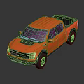 Orange Pickup Truck With Modern Sporty Design Black Wheels And Shiny Reflection
