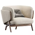 Elegant Modern Single Sofa With Light Beige Fabric Upholstery Wooden Legs And Striped Cushion