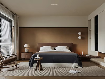 Modern Bedroom Interior Design With King Size Bed Wooden Nightstand And Table Lamp 3d model