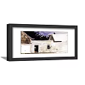 Framed Rural Landscape Painting With Weathered White House Trees And Sky