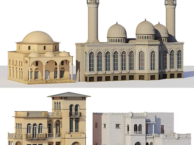 Various Traditional Islamic Architectural Buildings With Domes Minarets And Arched Windows 3d model
