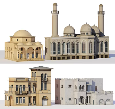 Various Traditional Islamic Architectural Buildings With Domes Minarets And Arched Windows 3d model