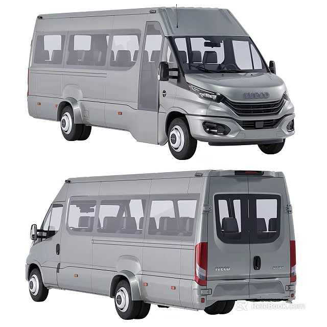 Silver Large Passenger Van With Multiple Windows And Modern Exterior Design 3d model