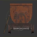 Rusty Red Mining Cart With Aurora Minerals Text Wheels And Wooden Stick