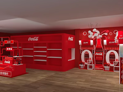 Coca-Cola Mall Kiosk Red Themed Interior With Display Shelves And Branded Decor 3d model
