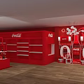 Coca-Cola Mall Kiosk Red Themed Interior With Display Shelves And Branded Decor
