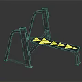 Sturdy Inclined Fitness Exercise Bench with Black Metal Frame and Yellow Triangle Pedals