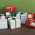 Festive Decorative Ornament Set with Colorful Gift Boxes Ribbons and Christmas Tree Patterns