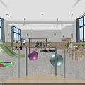 Spacious Indoor Kids Fitness Activity Room With Slide Swing Ball Pit And Colorful Exercise Balls