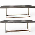 Two Modern Dining Tables with Black Marble Tabletop and Brass Metal Frame 3d model