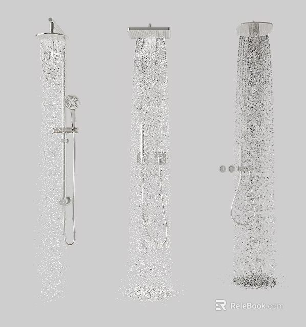 Modern Bathroom Shower Systems With Various Styles And Sleek Stainless Steel Design 3d model 