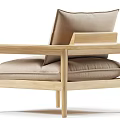 Modern Light Wooden Frame Lounge Chair With Beige Upholstered Cushion And Armrest