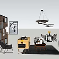 Modern Living Room Sofa Coffee Table Set With Chandelier Rug And Wall Art