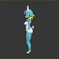 Cute Rabbit Character In Blue Bodysuit With Green Hair And White Belly Standing Pose