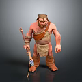 Primitive Caveman Character With Muscular Body And Wooden Club Weapon