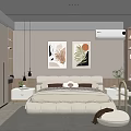 Modern Bedroom Interior With Neutral Tones Bed Rug Artwork Bookshelves And Dressing Table