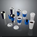 Everyday Practical Household Plastic Cups With Lids In White And Blue Colors