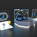 Virtual Reality Stage With Geometric Design Illuminated Edges And Display Areas