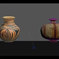 Two Round Decorative Ceramic Vases Brown Turquoise With Intricate Patterns On Black Surface