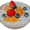 Fresh Fruit Platter With Strawberries Blueberries And Mango Cubes On White Plate