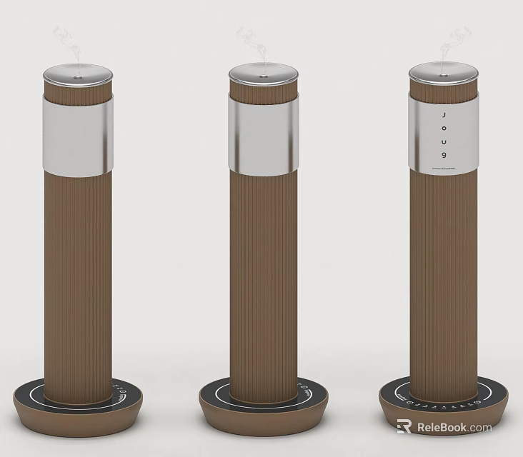 Three Smart Cylindrical Machines With Brown And Silver Exterior Design 3d model