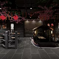 Traditional Chinese Style Restaurant Interior With Unique Boat Shaped Dining Booth And Charming Festive Decorations