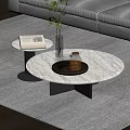 Round White Marble Coffee Table With Tray Tea Set And Side Table By Gray Sofa 3d model