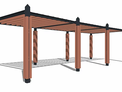 Wooden Pergola Structure with Striped Columns and Open Air Roof Beam Design 3d model