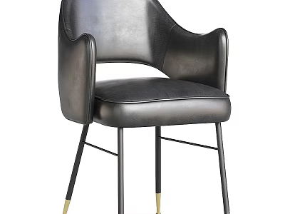 Modern Black Leather Accent Chair Featuring Armrest And Metal Legs With Gold Details 3d model