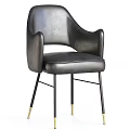 Modern Black Leather Accent Chair Featuring Armrest And Metal Legs With Gold Details