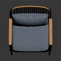 Modern Wicker Back Chair With Light Blue Cushion Wooden Armrests And Black Metal Frame