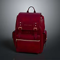 Stylish Red Leather Backpack With Metal Buckles And Front Pocket Detail