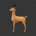 3D Deer Model with Brown Antlers White Spots and Orange Body Standing on Dark Background