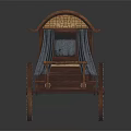 Traditional Wooden Horse Drawn Carriage With Curved Roof Curtained Windows And Spoked Wheels