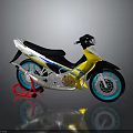 Yellow And Black Street Motorcycle With Blue Wheels Silver Exhaust And Single Seat