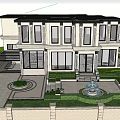 Elegant Courtyard Garden Design With Manicured Greenery Stone Steps Paved Patio And Fountain