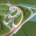 Scenic Park Landscape With Green Lawns Trees Winding Paths And Water View
