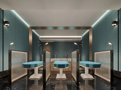 Modern Medical Treatment Room Interior With Blue Beds Glass Partitions And Marble Floor 3d model