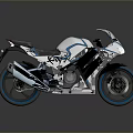 White and Blue Graffiti Design Sporty Motorcycle with Streamlined Body Black Seat Blue Wheels