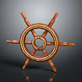 Vintage Wooden Ship Steering Wheel With Gold Accents And Ornate Spokes