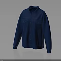 Oversized Blue Denim Jacket With Collar Front Pockets And Button Closure 3d model