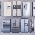 Modern Refrigerators With Various Designs And Open Door Showing Interior Storage