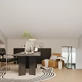 Modern Home Office Interior With Wooden Desk Leather Chair And Green Plant