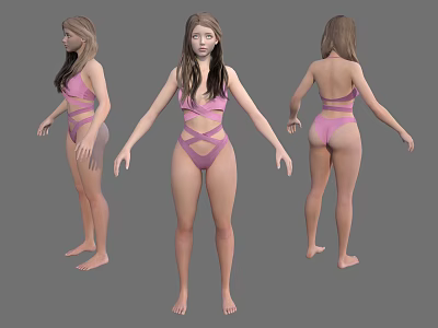 Woman in Pink Bikini 3D Model with Front Side and Back Views 3d model