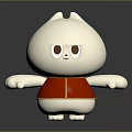 White Cartoon Cat Character With Red Vest Yellow Trim Brown Eyes Standing Against Gray Background