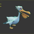 Cartoon Pelican With White Body Blue Wings Large Yellow Beak Orange Feet And Red Eyes