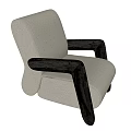 Comfortable Single Sofa With Beige Fabric Upholstery And Black Wooden Arms