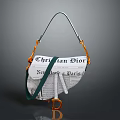 Christian Dior Newspaper Print Saddle Handbag With Green Strap And Gold Hardware